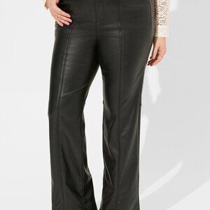 Pintuck Trouser Boot Faux Leather High Rise Pant